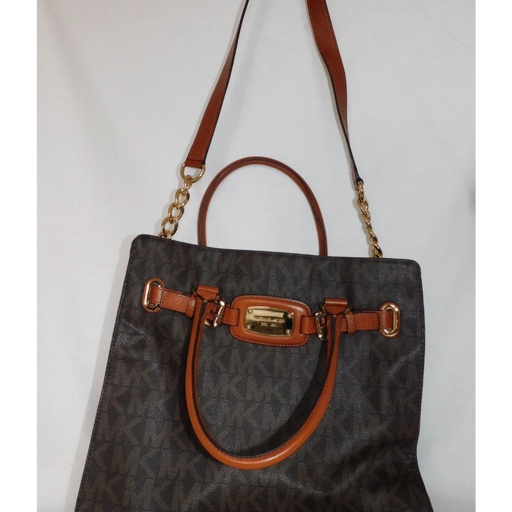 Michael Kors Hamilton Large Signature Logo Satchel Tote Hand/Shoulder Bag-Brown